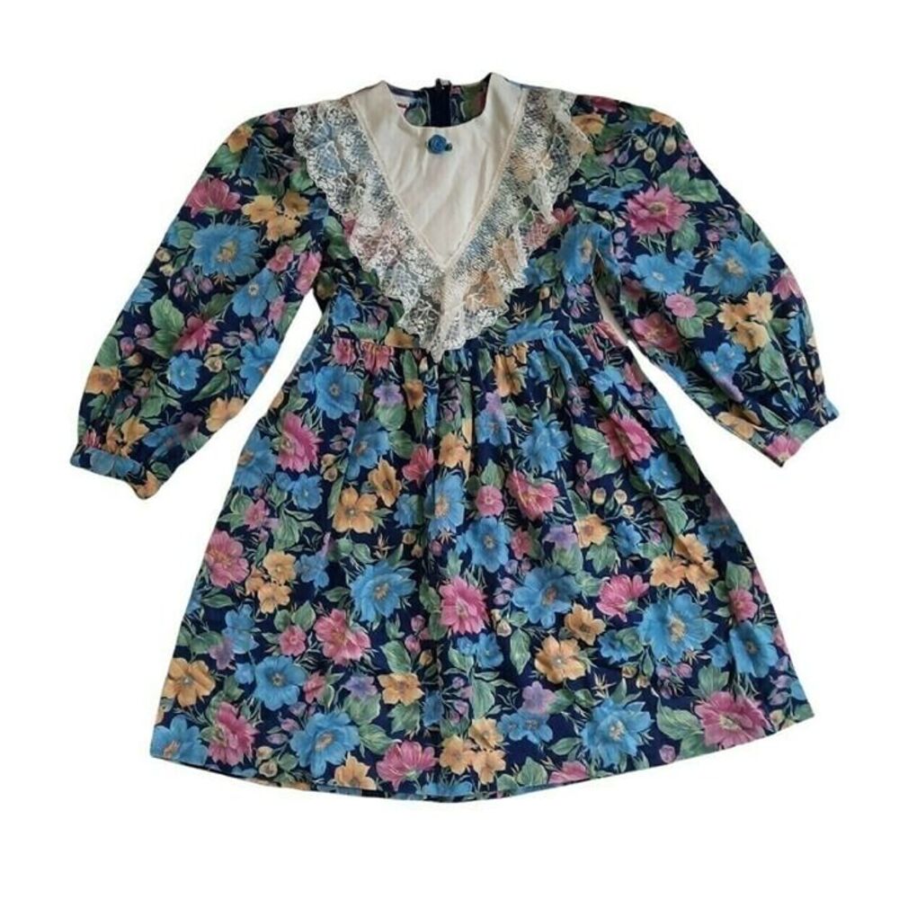 Vintage 1980s Polly Flinders Girls Floral Dress 8